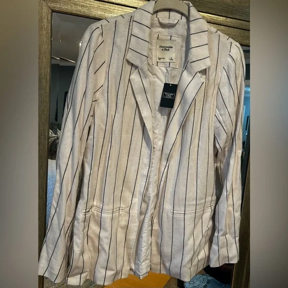 Abercrombie & Fitch striped linen lightweight open blazer jacket small NWT - Picture 3 of 7